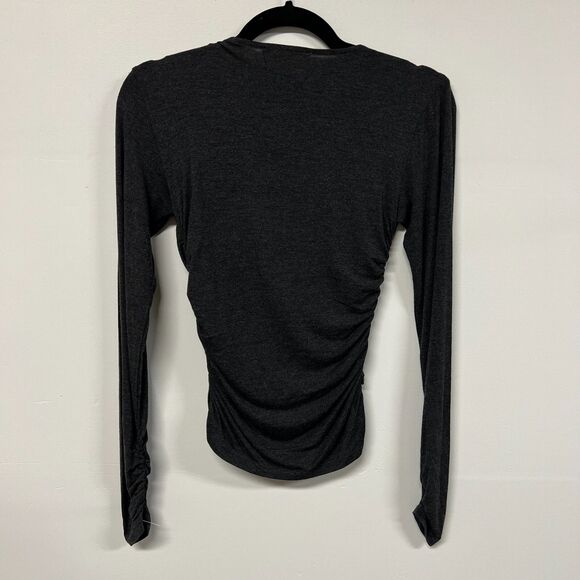 FRAME Charcoal V-Neck Twist Front Top Small Ruched Modal Long Sleeve Blouse NWOT - Picture 5 of 14